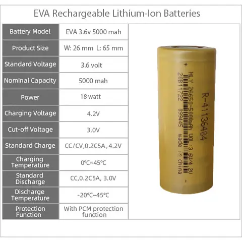 3.6V 5000mah Li-Ion 26650 Cell x 2